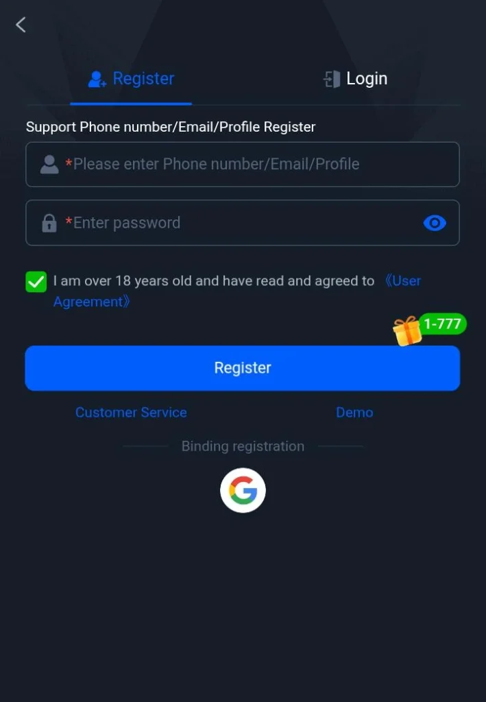 Register interface in K55 Game